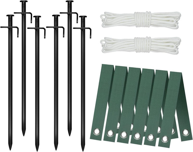 FCENDS Heavy Duty Steel Tree Support Kit, Tree Stake Kit for Newly Planted Trees Against Bad Weather, Include 6 PCS Tree Straps for Staking, 6 PCS Tree Stakes and 2 PCS Rope of 31.2 FT for Anchoring (2) - Image 1